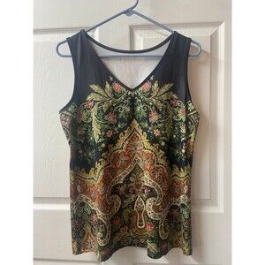 Metaphor Women's Black Gold Paisley Glitter Sparkle Tank Top Blouse Size LG